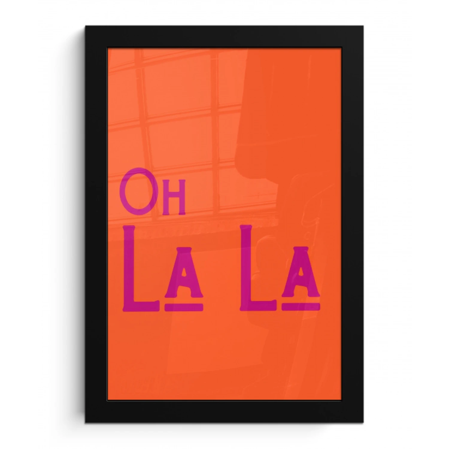 Oh la la - Oranje - Roze - Scheeflettertype fotolijst zwart zonder passe partout klein -3d