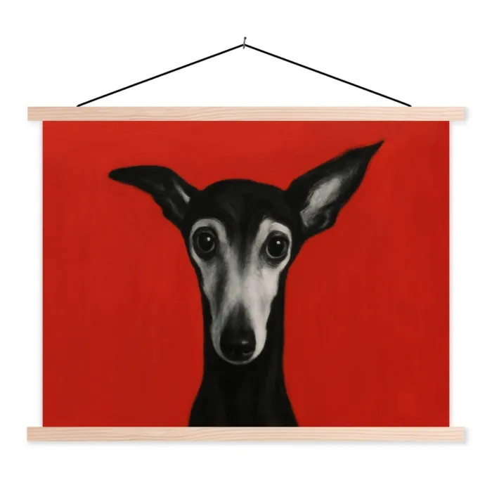 Windhond - Minimalistisch - Rood textielposter latten blank klein -3d