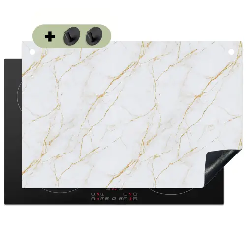 Wit - Marmer - Goud - Luxueus Inductie beschemer met haakjes klein 777 -3d