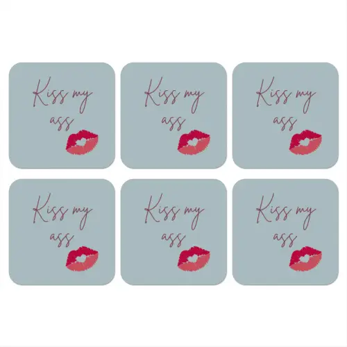 Kiss my ass - Lip - Blauw onderzetter kurk middel -3d