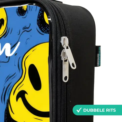 Smiley - Blauw - Geel Kinderkoffer - Zwart klein -rits_NL