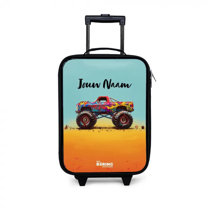 Monstertruck met Graffiti Print in het Zand Kinderkoffer - Zwart klein -3d