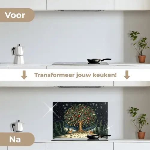 Feestboom - Winterhemel - Kleurrijk keuken achterwand spatscherm klein -voor_na_NL