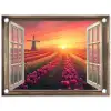 Doorkijk - Tulpen - Zonsondergang - Bloemen - Kleurrijk tuinposter los doek klein -3d