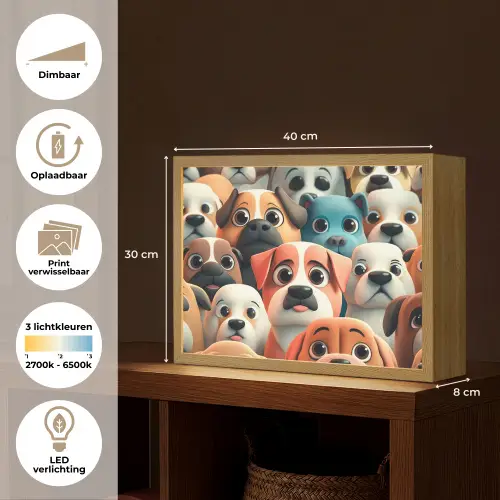 Hond - Dieren - Patronen - Bruin - Meiden - Jongens Light Box met batterij (Wandlamp kind) middel -USP_websiteoverzichtNL