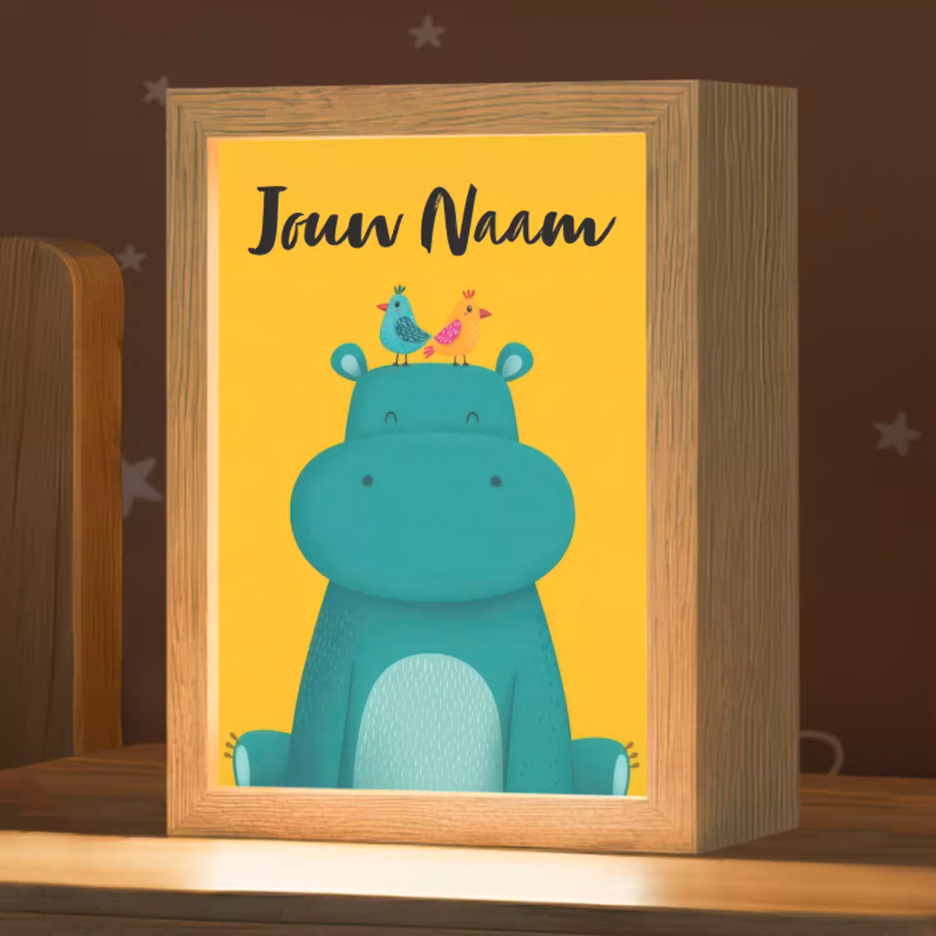 Nijlpaard - Vogels - Groen - Geel Light Box met kabel (Kinderlampje) klein -zzz_3d_website