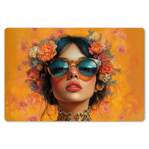 Vrouw - Bloemen - Aesthetic - Oranje Placemat vinyl groot -zzsfeer1_Kitchenyeah-website