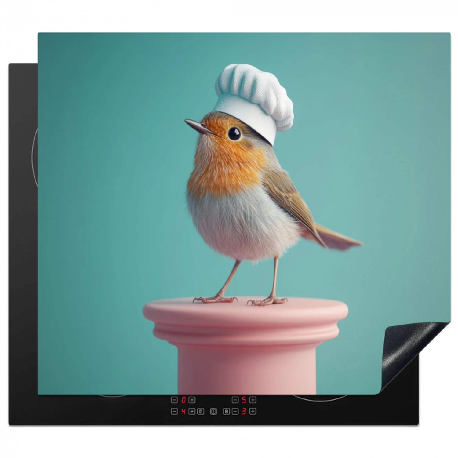 Roodborstje - Vogel - Koksmuts - Sokkel Inductie beschermer vinyl 3mm middel -3d