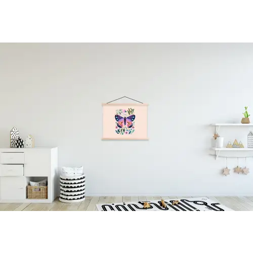 Bloemen - Bladeren - Vlinder - Kleurrijk textielposter latten blank klein -kinderkamer
