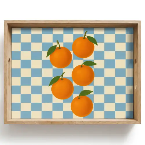 Sinaasappels - Blaadjes - Geblokt - Blauw Dienblad Rechthoek middel -z3d_shopping