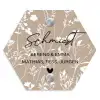 Beiges Blumenmuster - Elegant Naambord Hexagon klein -3d