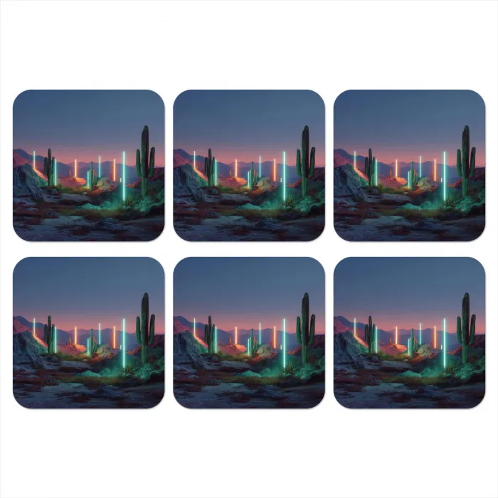 Cactus - Lichtzuilen - Zonsondergang onderzetter kurk middel -3d