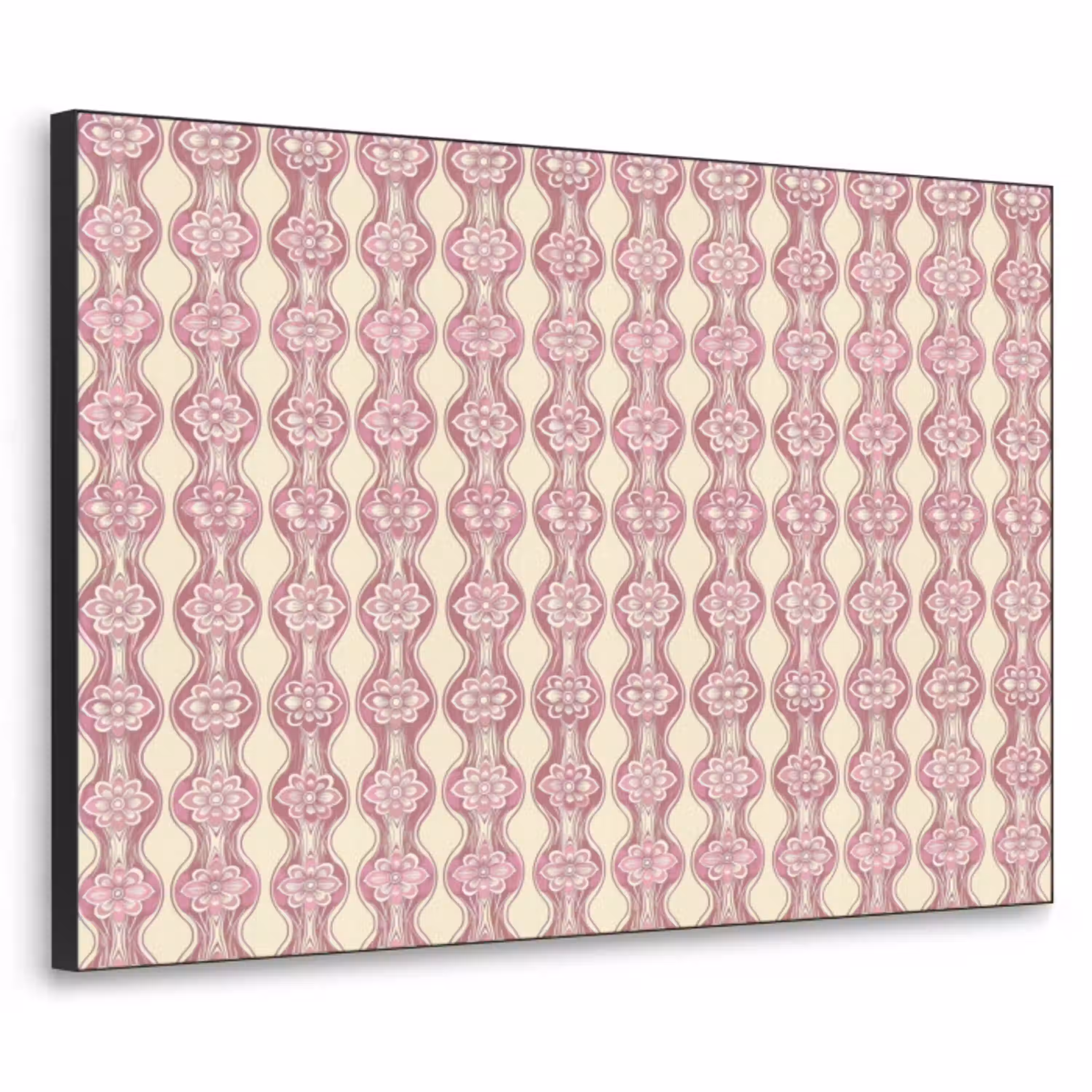 Paarsroze - Bloemen - Retro - Patroon Textielframe zwart klein 947 -3d