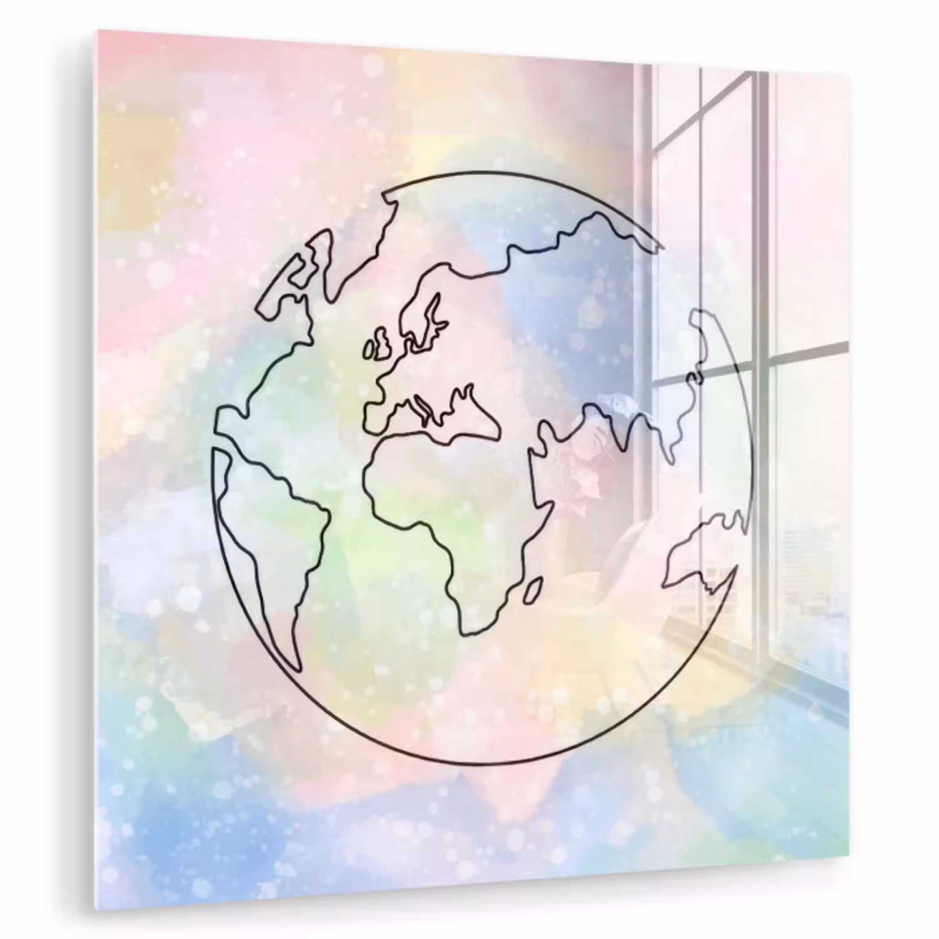 Wereldkaart - Pastel - Lijnen plexiglas 5mm klein -zzzproduct_nieuw
