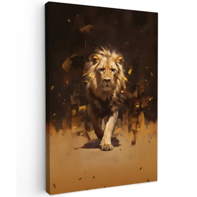 Leeuw - Geschilderd - Abstract - Goud Tuinposter op houten frame 2 cm dik klein -3d