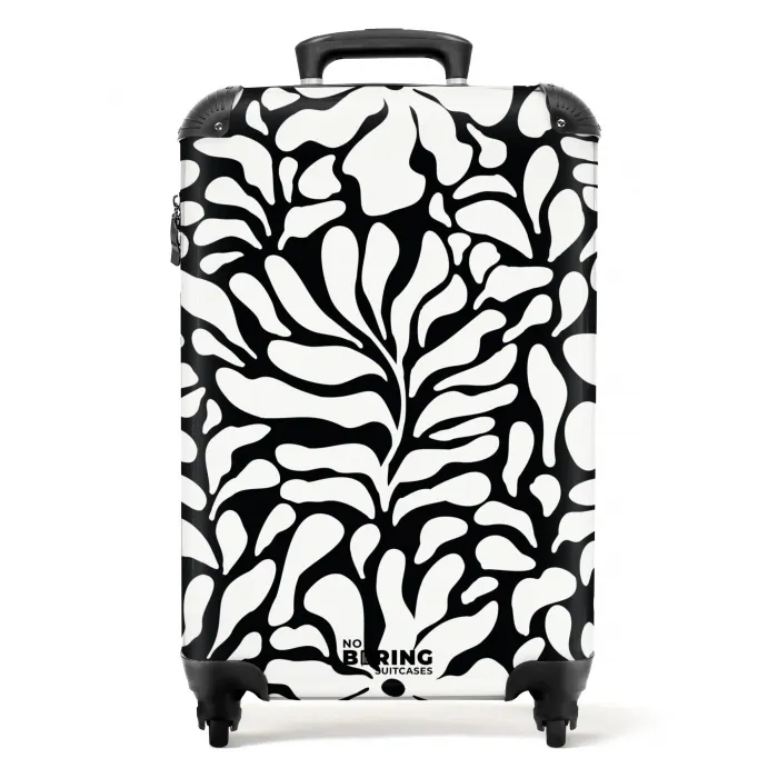 Abstract - Zwart/Wit Bloemenpatroon NBS - Handbagage koffer - Kinderen Unisex middel -productfoto_recht