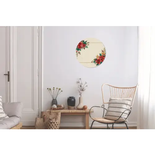 Kerst - Poinsettia - Omlijsting - Kleurrijk Wandcirkel aluminium klein -woonkamer