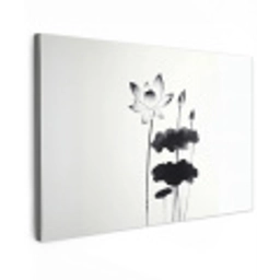 Bladeren - Zwart - Lotusbloem - Minimalitisch Tuinposter op houten frame 2 cm dik klein -3d