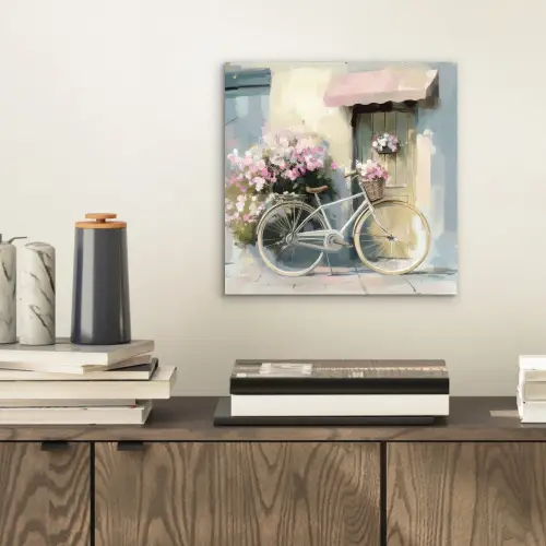 Fiets - Pastelkleuren - Bloemen aluminium wit klein -sfeer1