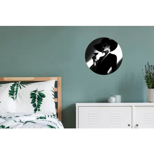 Vrouw - Wijn - Chic Wandcirkel aluminium klein -slaapkamer