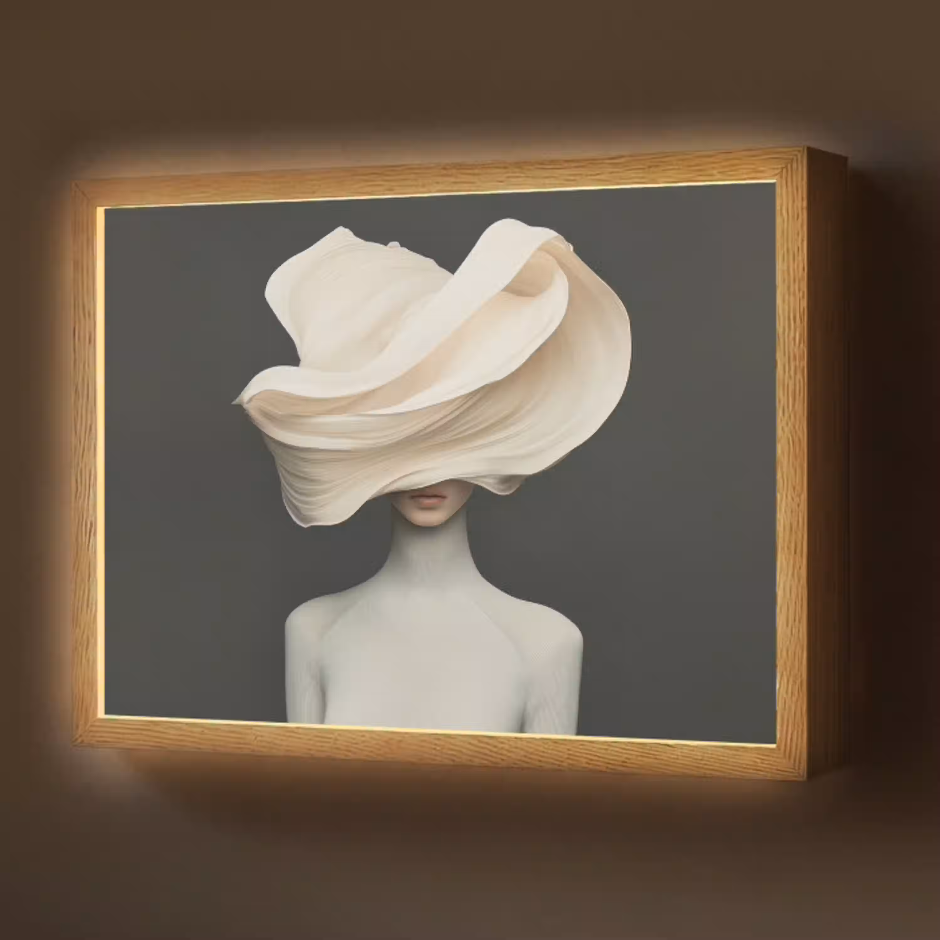 Vrouw - Beige - hoed Light Box met batterij (Wandlamp) middel -z3d_website