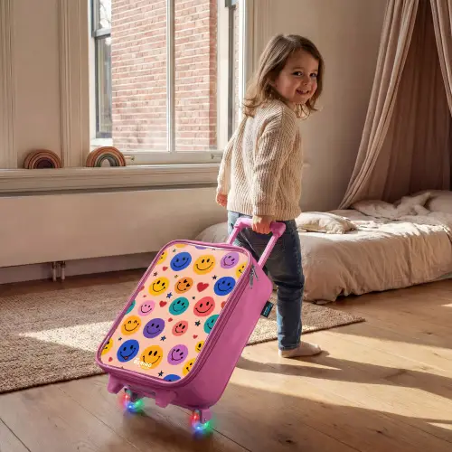 Vrolijk Smiley-patroon Kinderkoffer - Roze klein -sfeer1