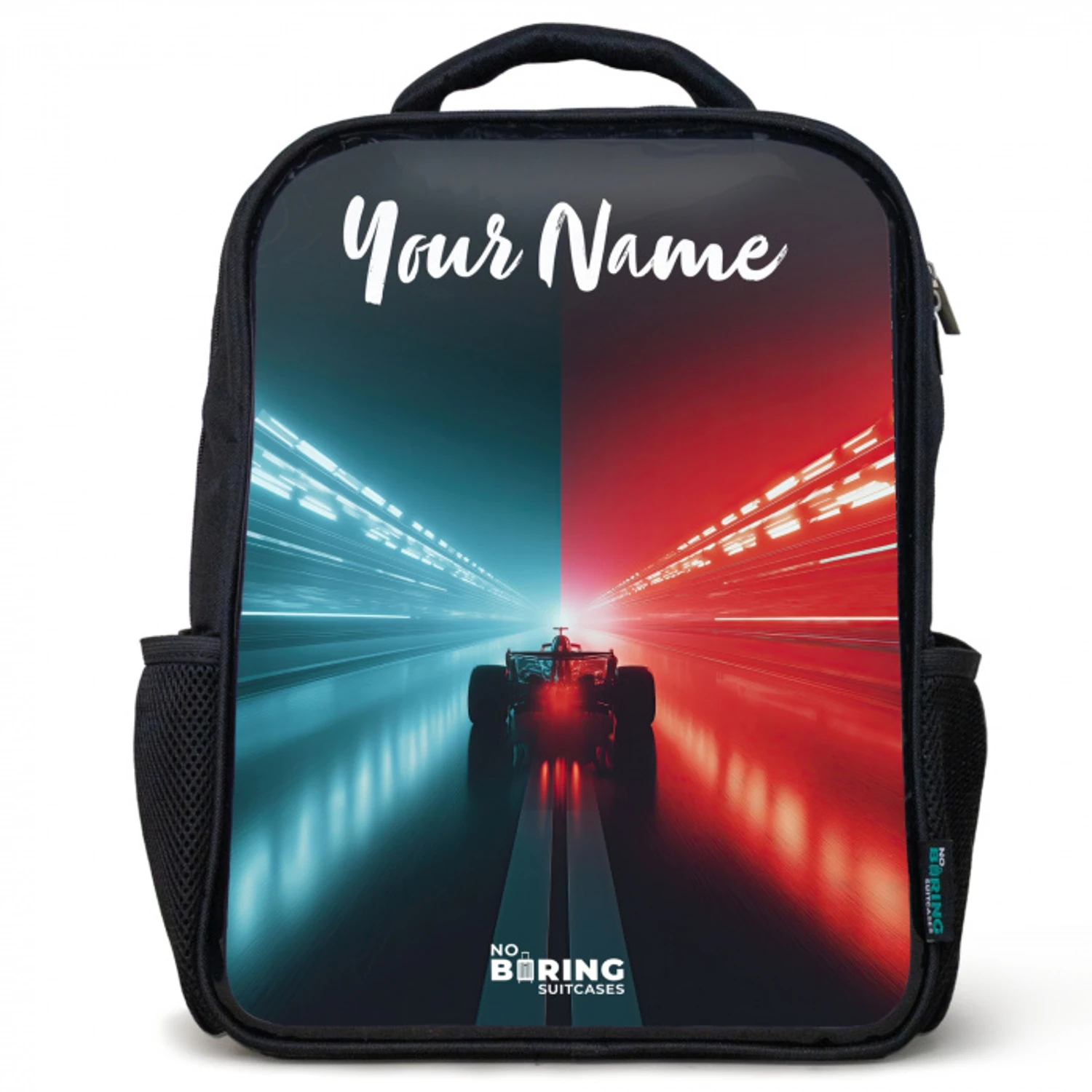 Raceauto - Verlichting - Neon - Rood Rugzak - Zwart middel -3d