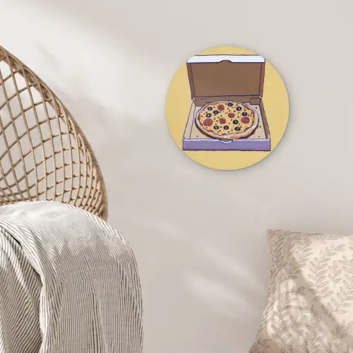 Pizza - Doos - Salami - Illustratie Wandcirkel kunststof plaat 5mm dik klein -sfeer5
