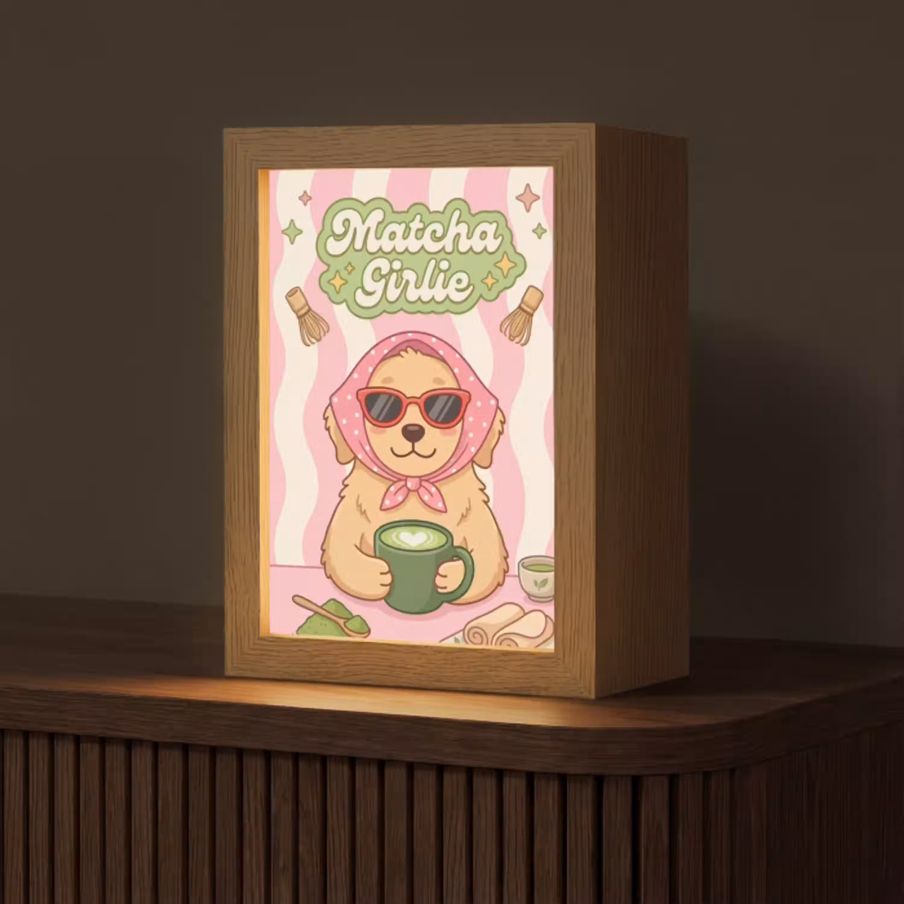 Matcha - Hond - Roze - Groen Light Box met kabel (Tafellamp) klein -z3d_website