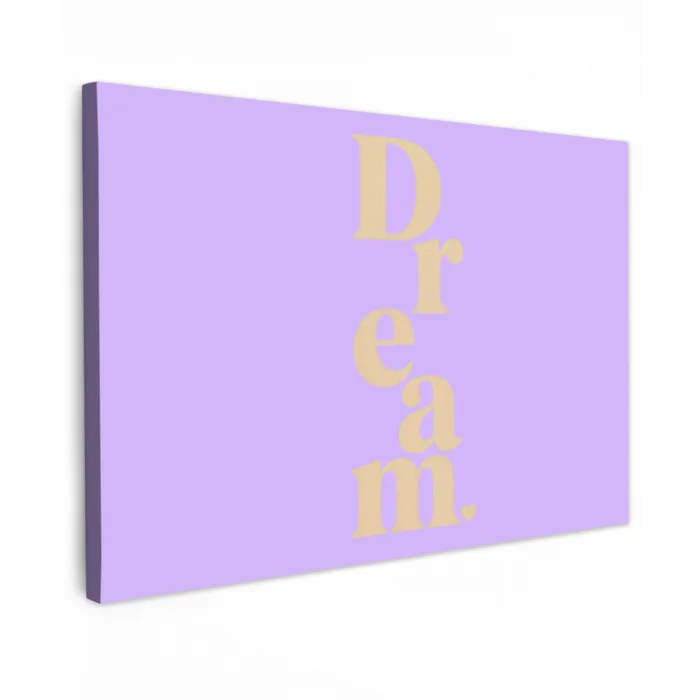 Dream - Paars - Typografisch Tuinposter op houten frame 2 cm dik klein -3d