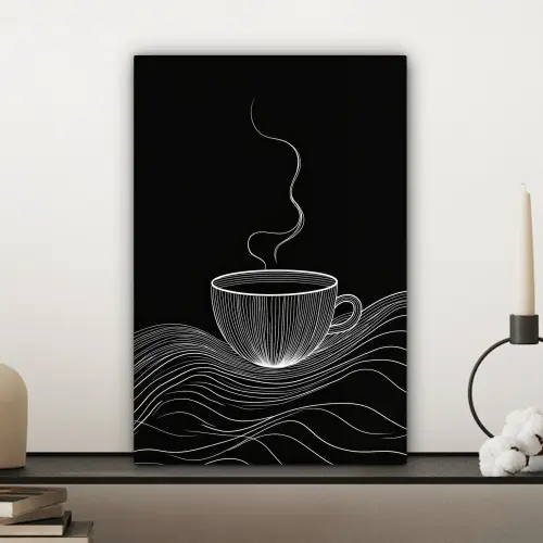 Lijntekening - Koffiekop - Zwart canvas 2cm klein -sfeer6