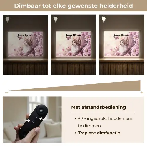 Kitten - Bloemen - Vlinders - Paars Light Box met batterij (Wandlamp kind) middel -USP_dimbaarNL