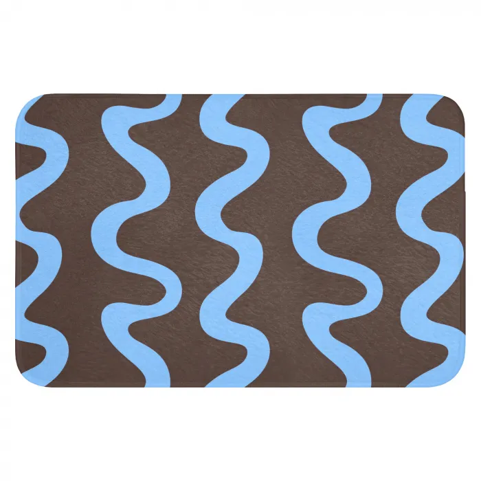 Kronkelende lijnen - Blauw - Bruin - Minimalistisch WCmat klein 1009 -3d