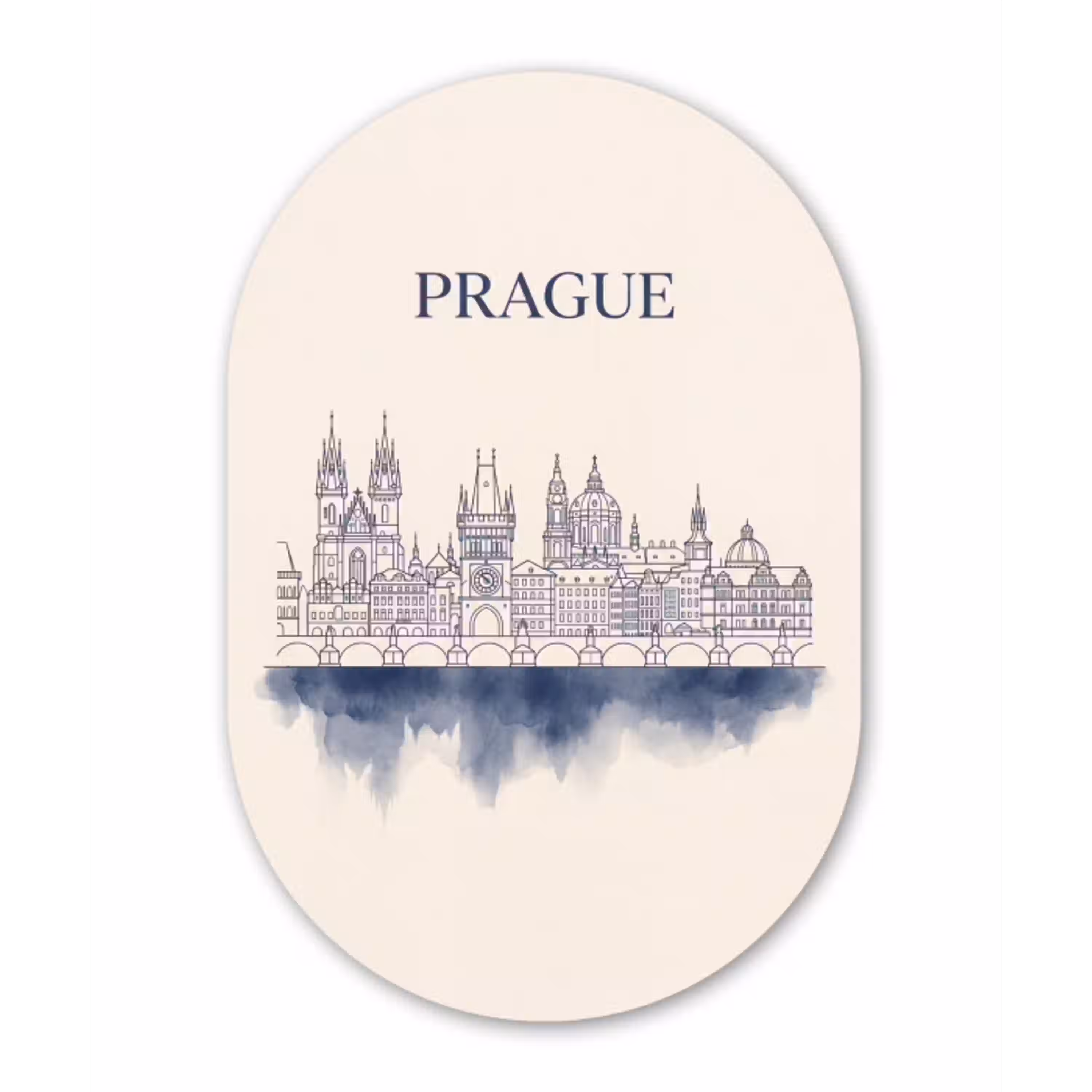 Praag - Skyline - Architectuur - Blauw Wandcirkel Ovaal Aluminium middel -3d