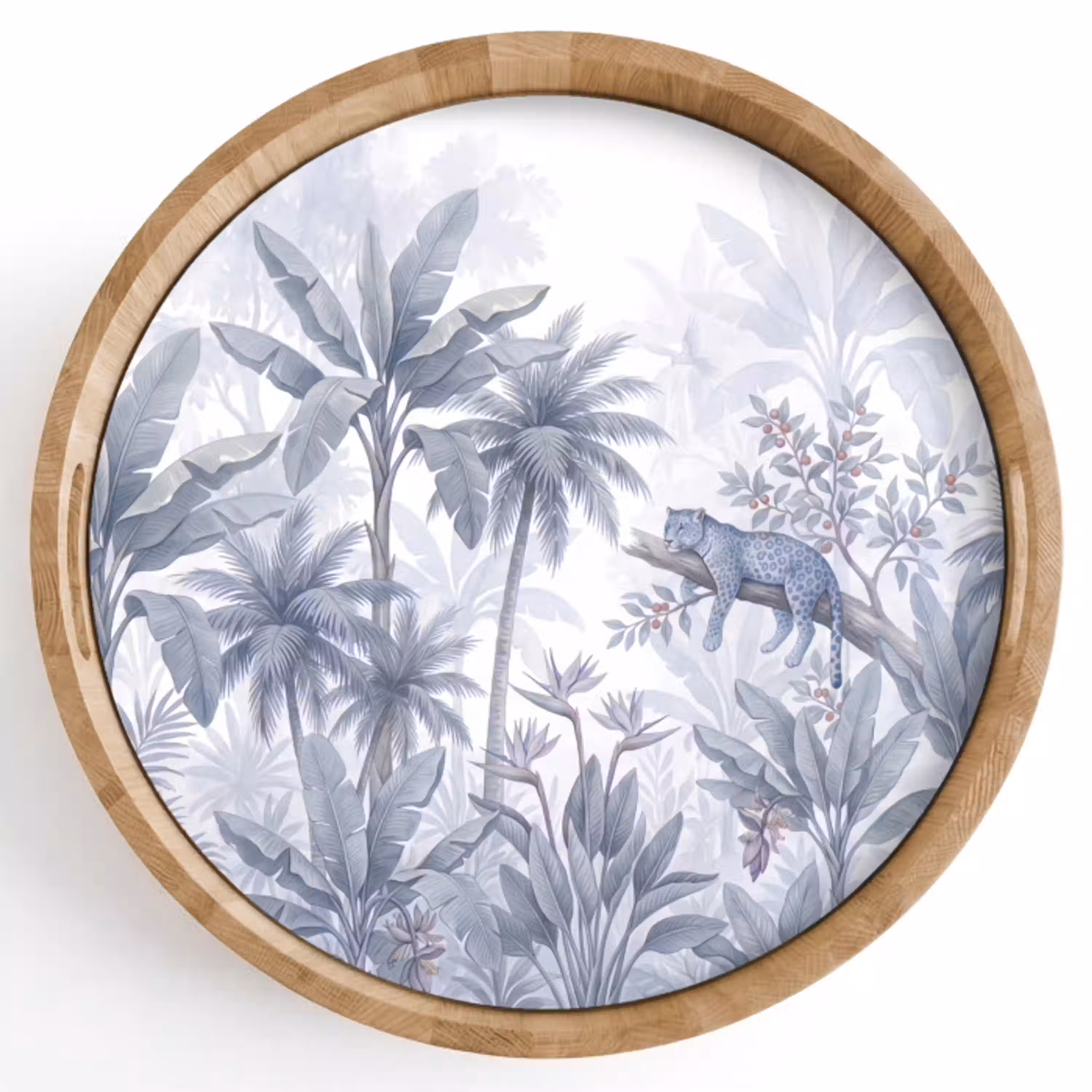 Kat - Tropisch bos - Modern - Grijs Dienblad Rond middel -z3d_shopping