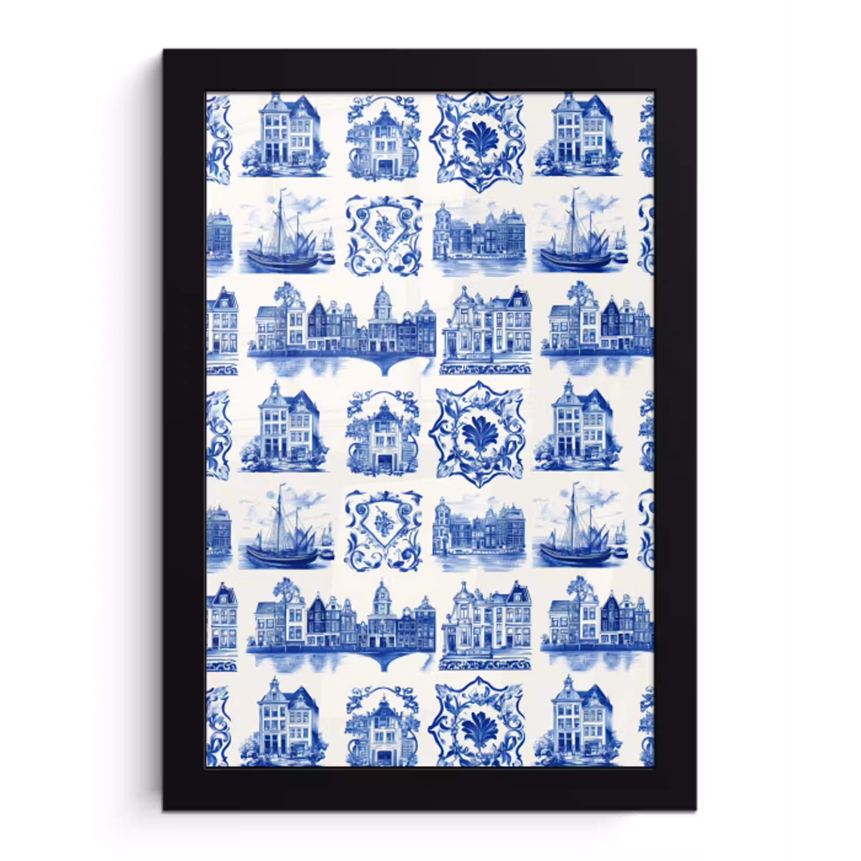 Huizen - Schepen - Blauw fotolijst zwart zonder passe partout klein 224 -3d