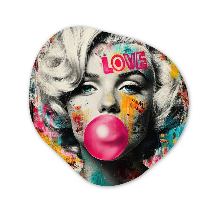 Vrouw - Kauwgom - Graffiti - Neonkleuren Wandcirkel Organisch Forex 3mm klein -3d