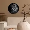 Leeuw - Ogen - Oranje - Zwart wit - Dieren - Portret Wandcirkel kunststof plaat 5mm dik klein -sfeer1