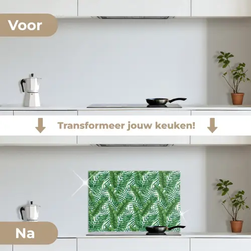 Tropisch - Palmbladeren - Groen keuken achterwand spatscherm klein 900 -voor_na_NL
