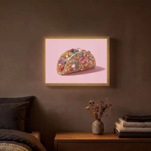 Taco - Kleurrijk - Edelstenen - Goud Light Box met batterij (Wandlamp) middel -sfeer4