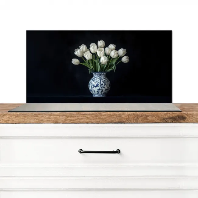 Wit - Bloemen - Tulpen - Vaas Spatscherm Aluminium klein -3d_zonderpan