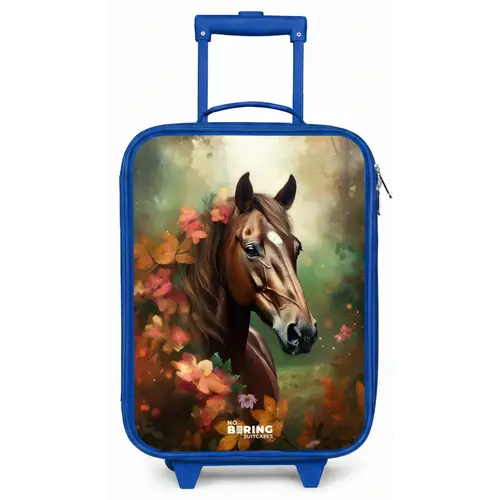 Bruin paard tussen de bloemen Kinderkoffer - Blauw klein -zz3dotto