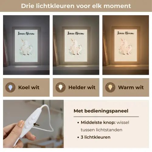 Stippen - Eenhoorn - Minimalistisch - Bloemen Light Box met kabel (Kinderlampje) klein -USP_lichtkleurNL