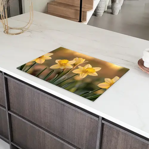 Bloemen - Geel - Wazig Inductie beschermer vinyl 3mm klein -sfeer8