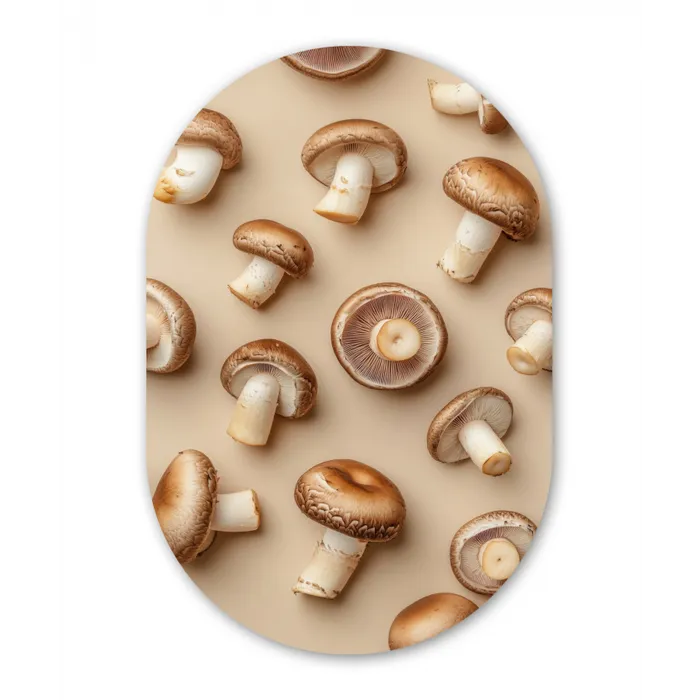 Kastanje Champignons - Beige Wandcirkel Ovaal Glas middel -3d
