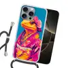 Bloemenkrans - Hagedis - Kimono - Paars Hoesje iPhone 16 Pro Max met koord klein -sfeer1