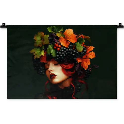 Vrouw - Rood - Groen - Druiven Wandkleed katoen klein -zz3d