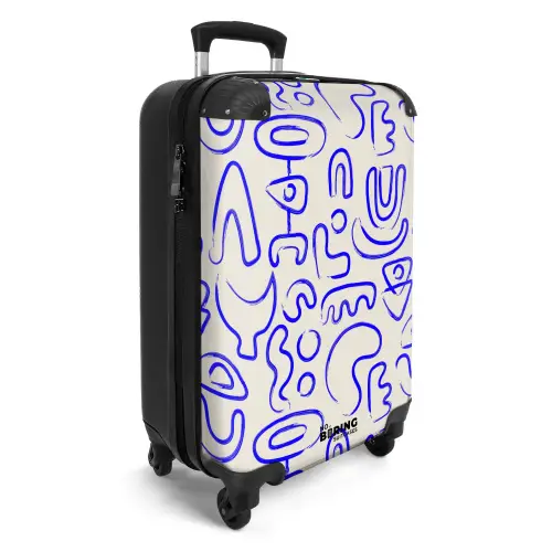 Blauwe abstracte vormen op beige NBS - Handbagage koffer - Kinderen Unisex middel -productfoto_3d