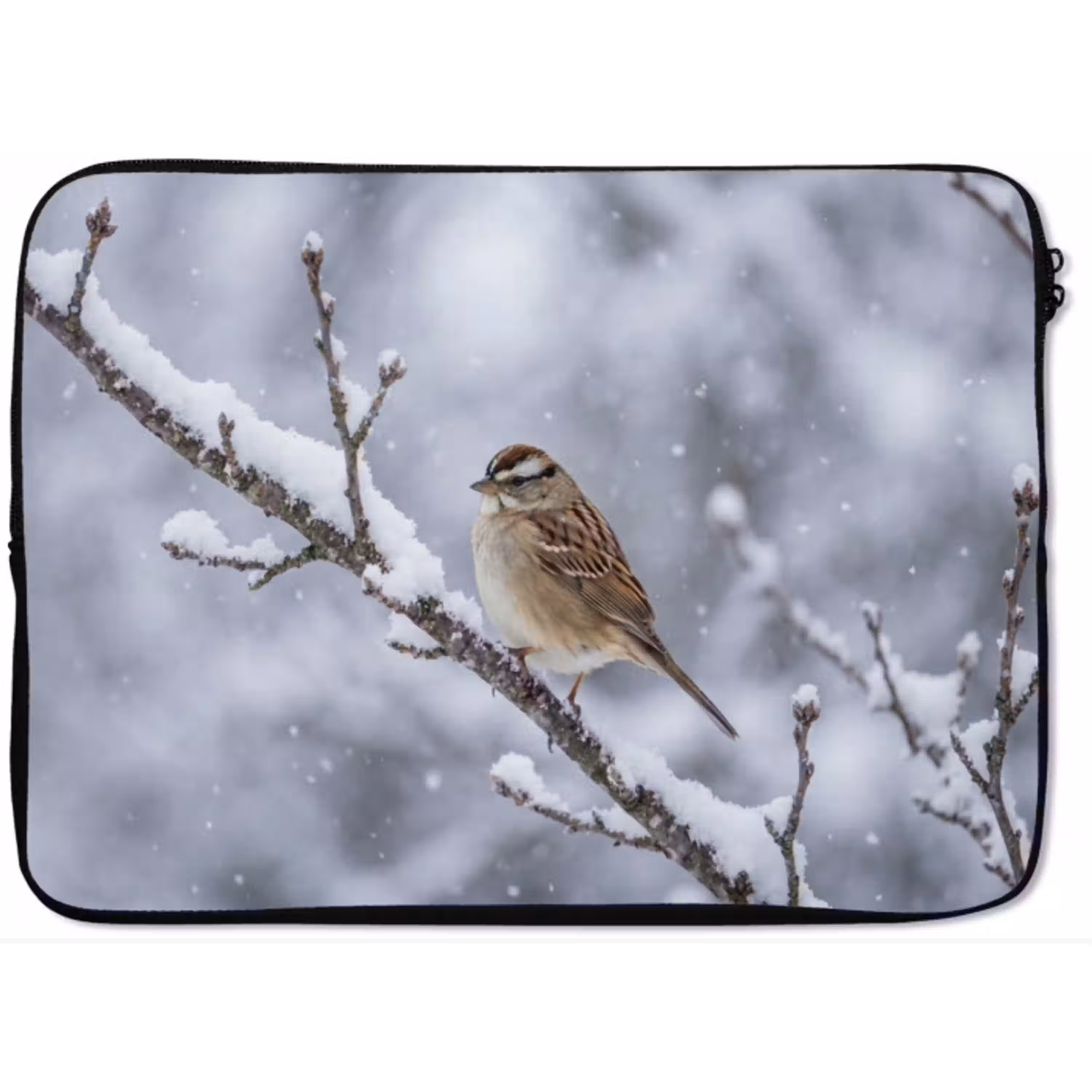 Vogel - Tak - Sneeuw - Winter laptophoes neopreen klein -zkaufland3dotto