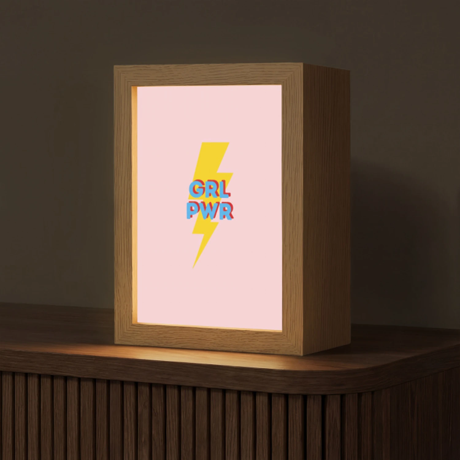 Grl pwr - Bliksem - Roze Light Box met kabel (Tafellamp) klein -z3d_website